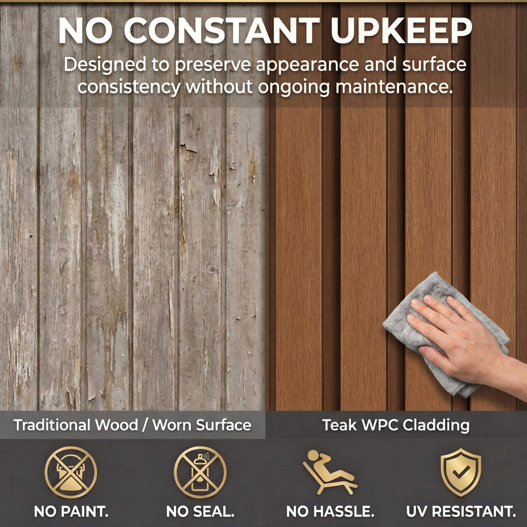 WPC Exterior Wall Slat Panels Waterproof Outdoor Composite Siding Cladding 94.5 in x 8.62 in 28.3 sq.ft Teak 5 Pack