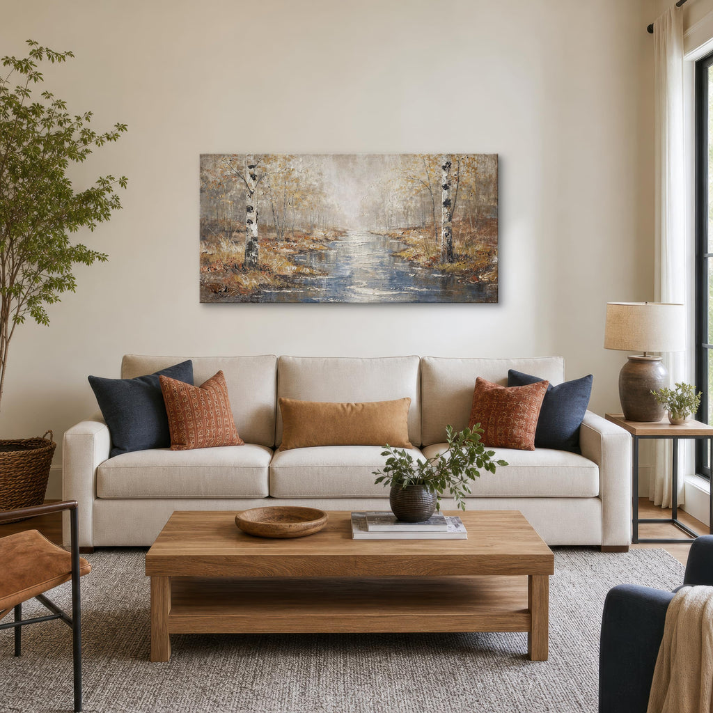 Birch Tree Canvas Wall Art, Warm Forest Landscape, 48 x 24 Inches