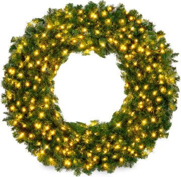 48in Large Artificial Pre-Lit Fir Christmas Wreath Holiday Accent Decoration w/ 200 LED Lights, 714 PVC Tips