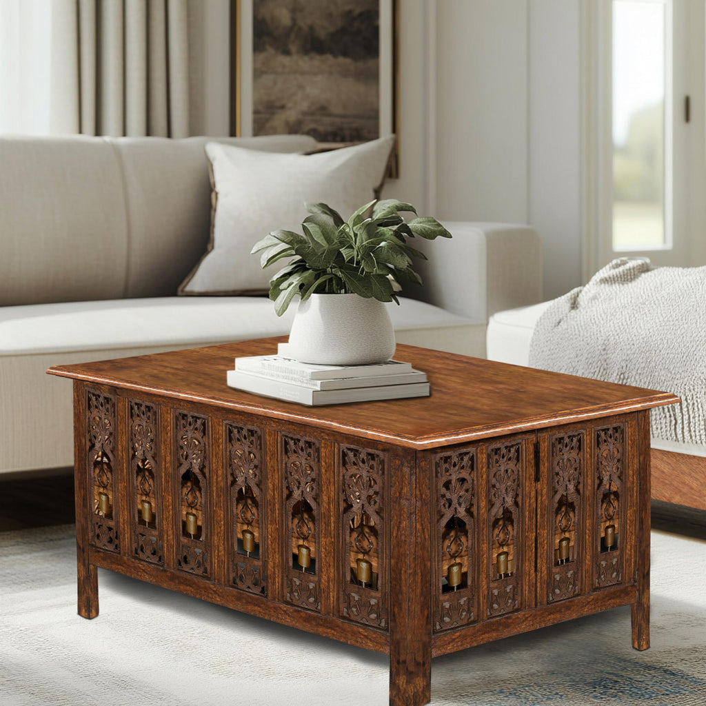 Solid Wood Coffee Table - Hand Carved Decorative Center Table