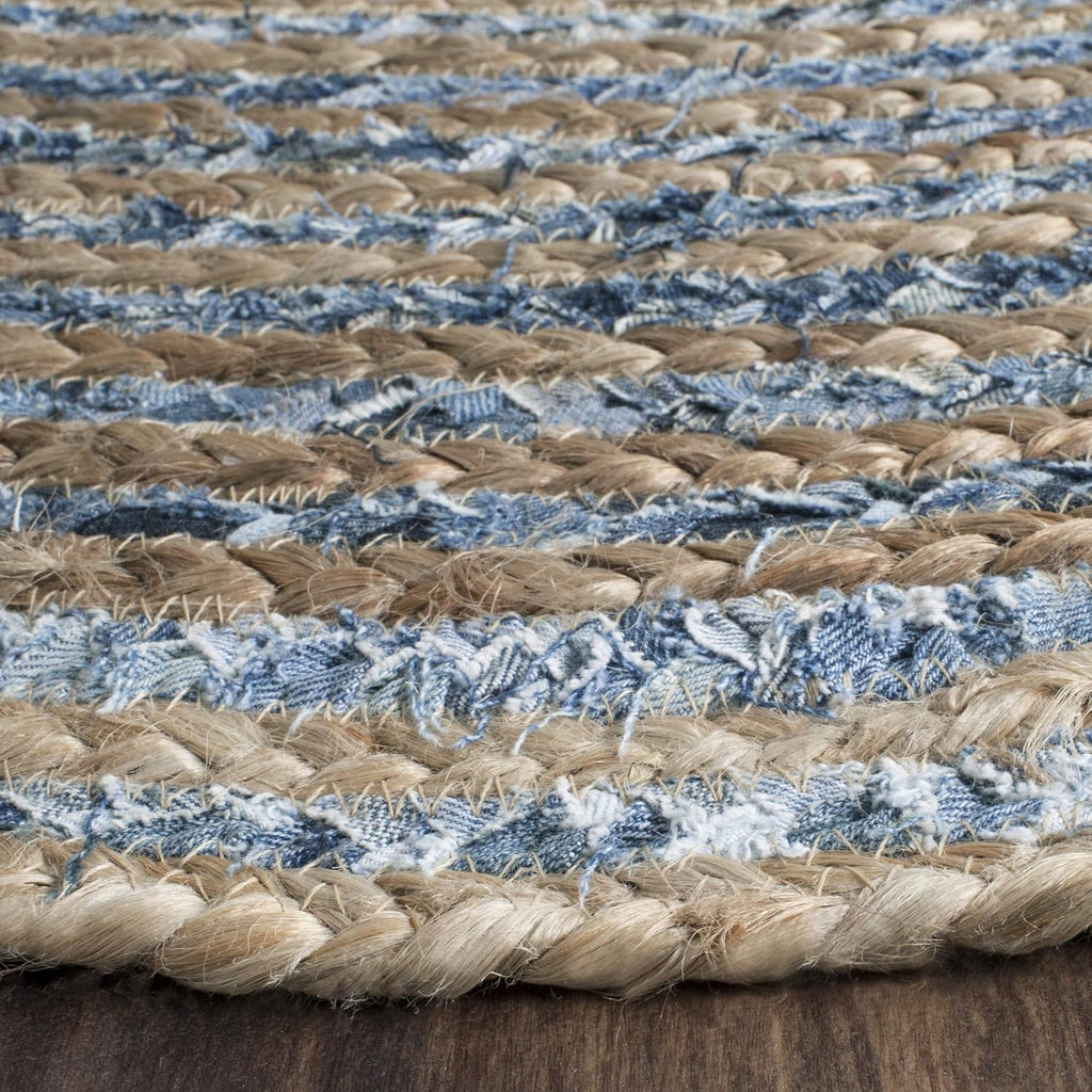 Cape Cod Collection Area Rug - Oval, Natural & Blue, Handmade Flat Weave Jute, Ideal for High Traffic Areas