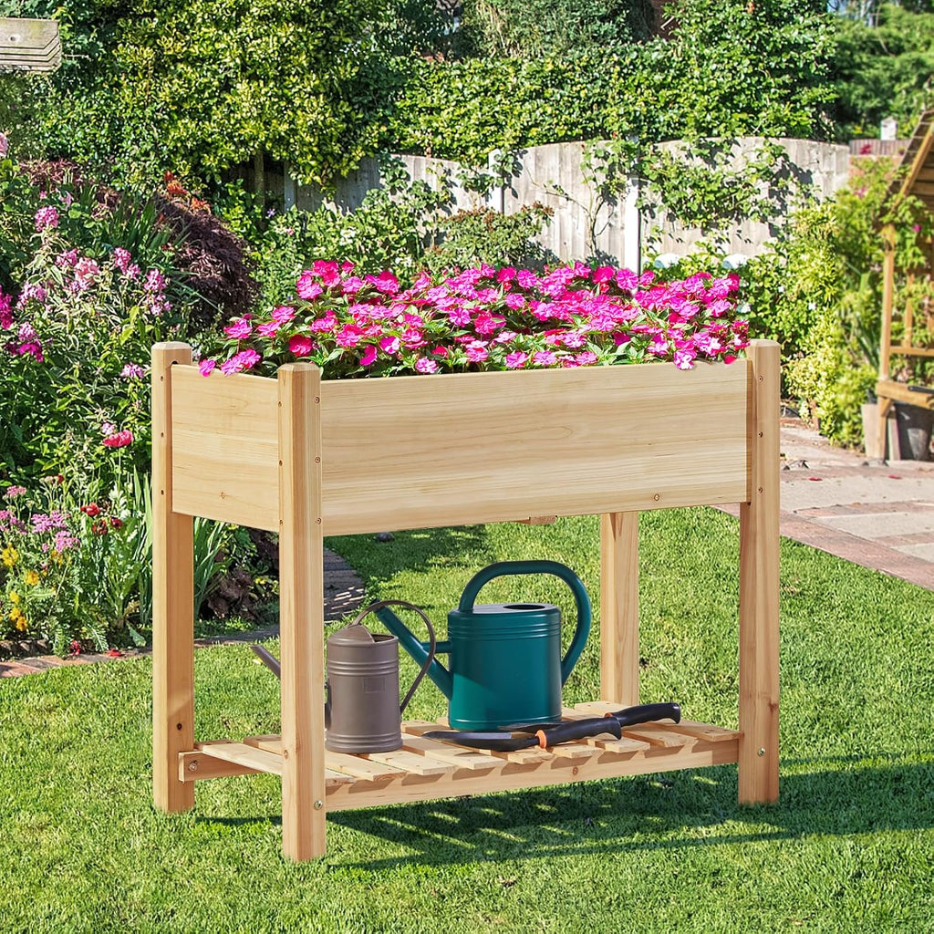 Raised Garden Bed Elevated 2 Tiers Wood Planting Bed Above Ground Planter Box for Vegetables Flowers Plants Yard