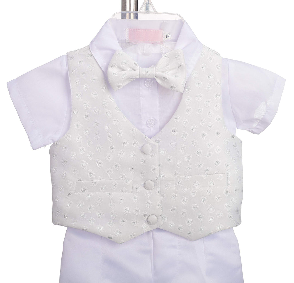 Baby Boys' Christening Clothing Baptism Outfit 5 Pieces Suit Set with Bonnet Hat Size 9-12 Months, Short Sleeves