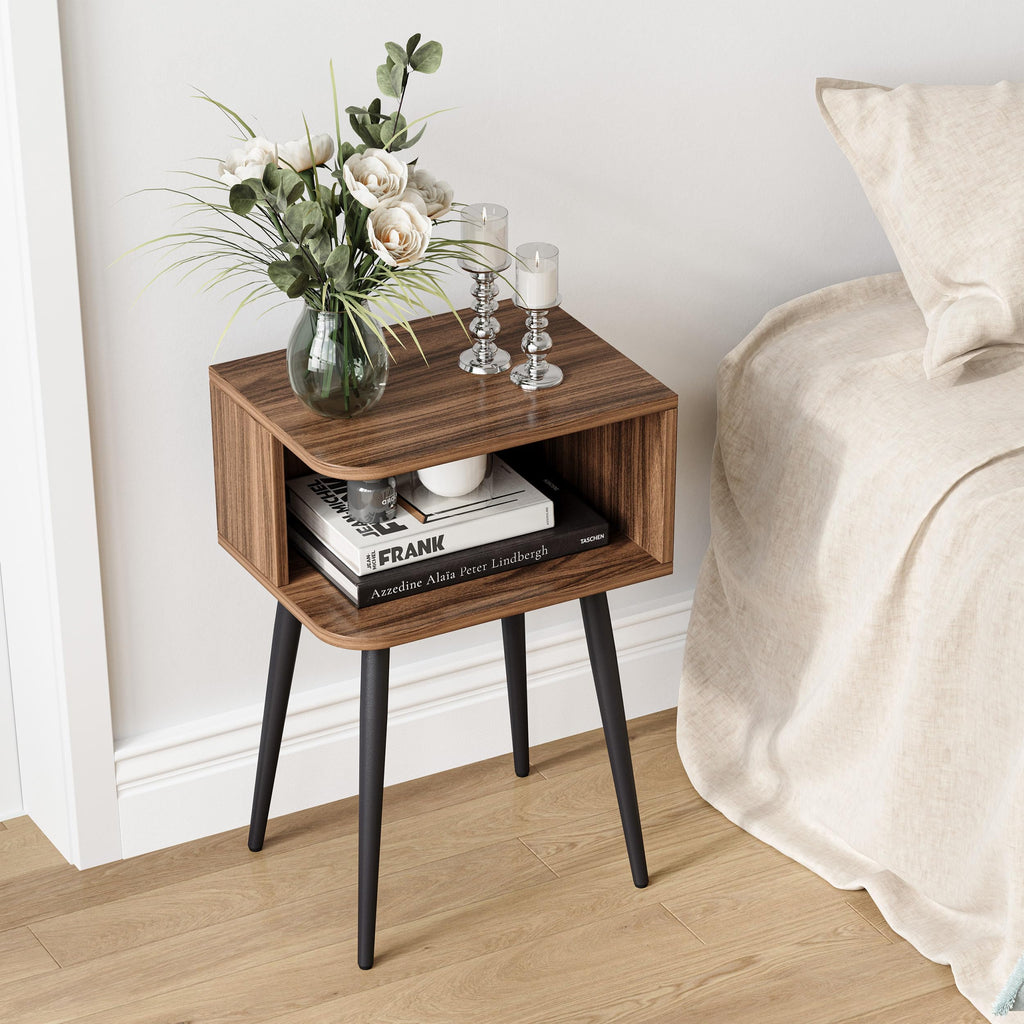Nightstand Set of 2, Small Bed Side Table for Small Spaces, Mid Century Modern Nightstand End Table with Open