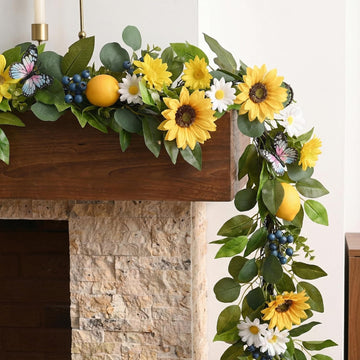 6ft Artificial Lemon Sunflower Summer Garland for Mantel