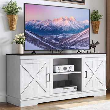 Farmhouse TV Stand with Double Barn Doors, Living Room, Grey White