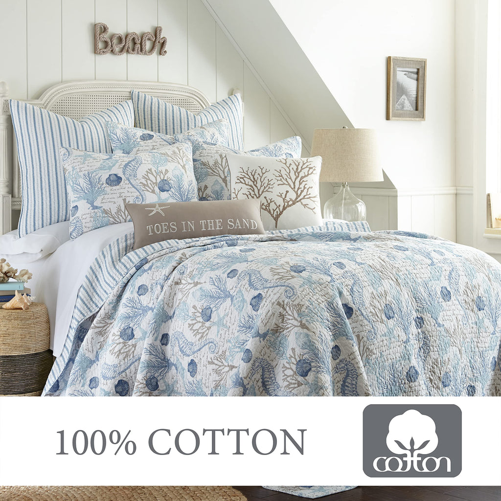Galapagos Blue Cotton Quilt Set Blue, Natural Coastal