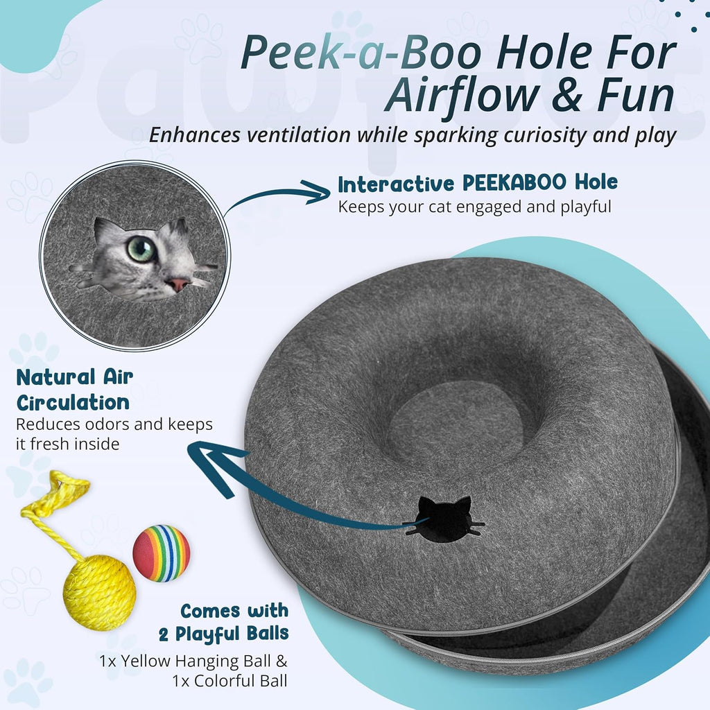 Peekaboo Cat Cave Large Cat Bed, Donut Scratcher Cat Bed for Indoor Cats