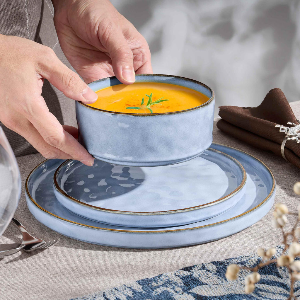 18 Pieces Dishes Sets for 6, Stoneware Dinnerware Dishwasher & Microwave Safe, Ceramic Plates and Bowls Sets