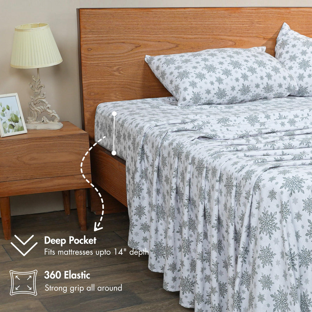 100% Organic Cotton Flannel Sheets Cal King Size Set, Crystal Noir