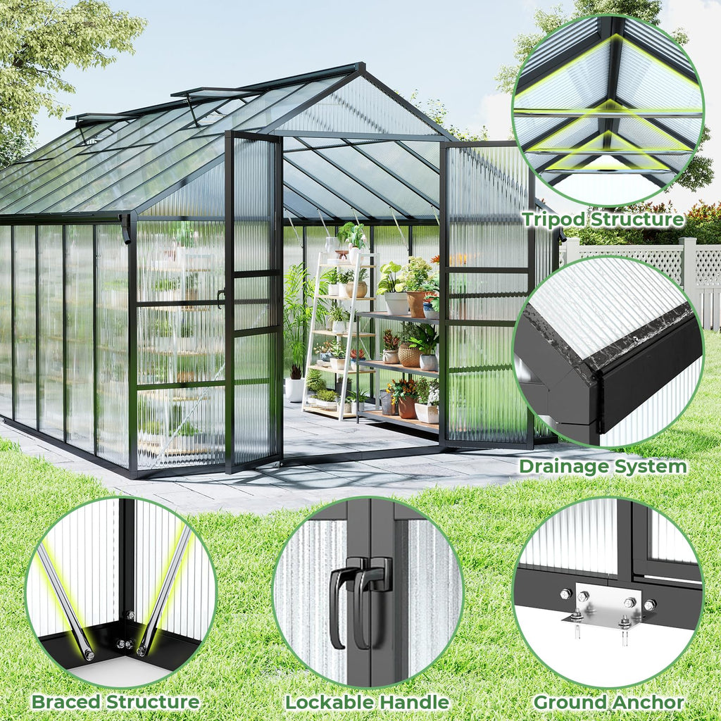 10x18FT Galvanized Steel Greenhouse, Walk-in Greenhouse for Outdoor