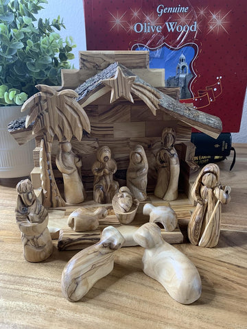 Rustic Nativity Sets for Christmas Indoor, Olive Wood Hand Carved Nativity from the Holy Land, Nativity Set