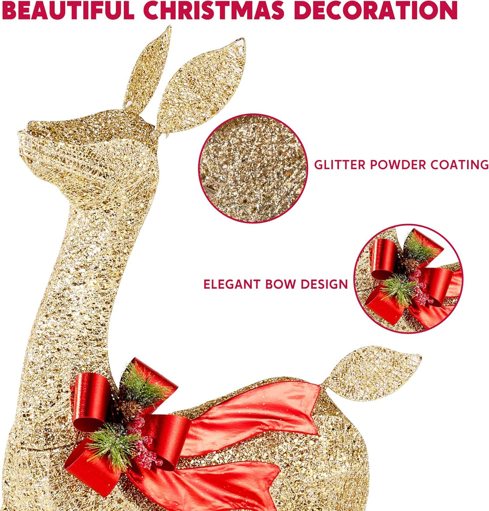 Outdoor Christmas Decorations for Yard, 3 Pcs Lighted Christmas Deer Family Set, 3 4 5FT Warm White LED Lights