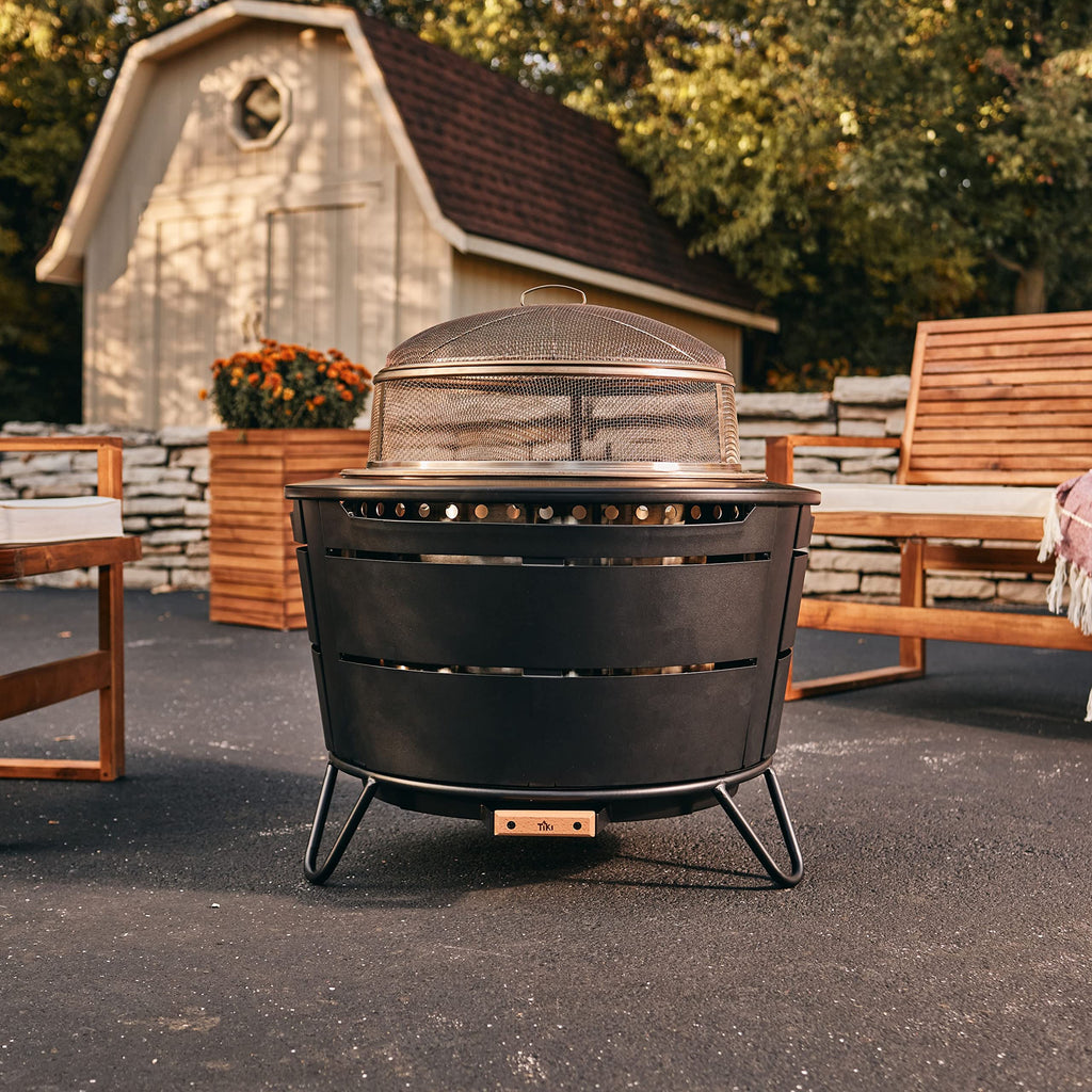 Reunion Fire Pit Screen & Poker Set - Outdoor Fire Pit Spark Protector & Ember Guard - Fire Poker Tool for Safe &