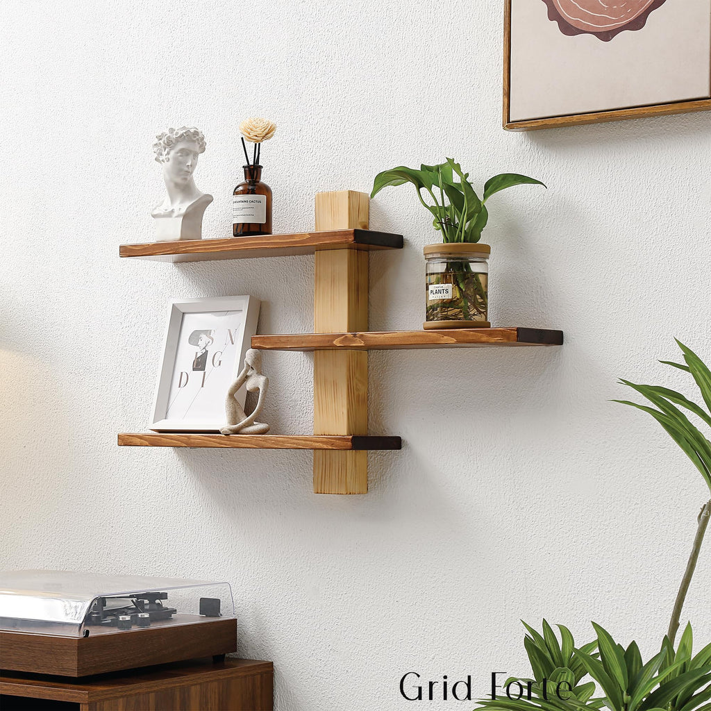 Wood 3-Tier Floating Shelf, Large Minimalist Wall Shelves
