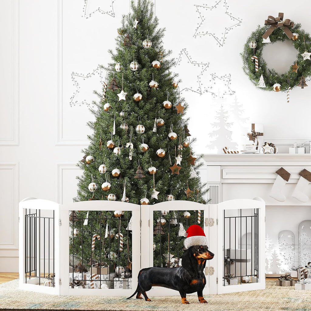 6 Panels Dog Gate Indoor with Walk Through Door, Foldable FreeStanding Pet Gate for Doorways, Stairs, the Houes, Pet