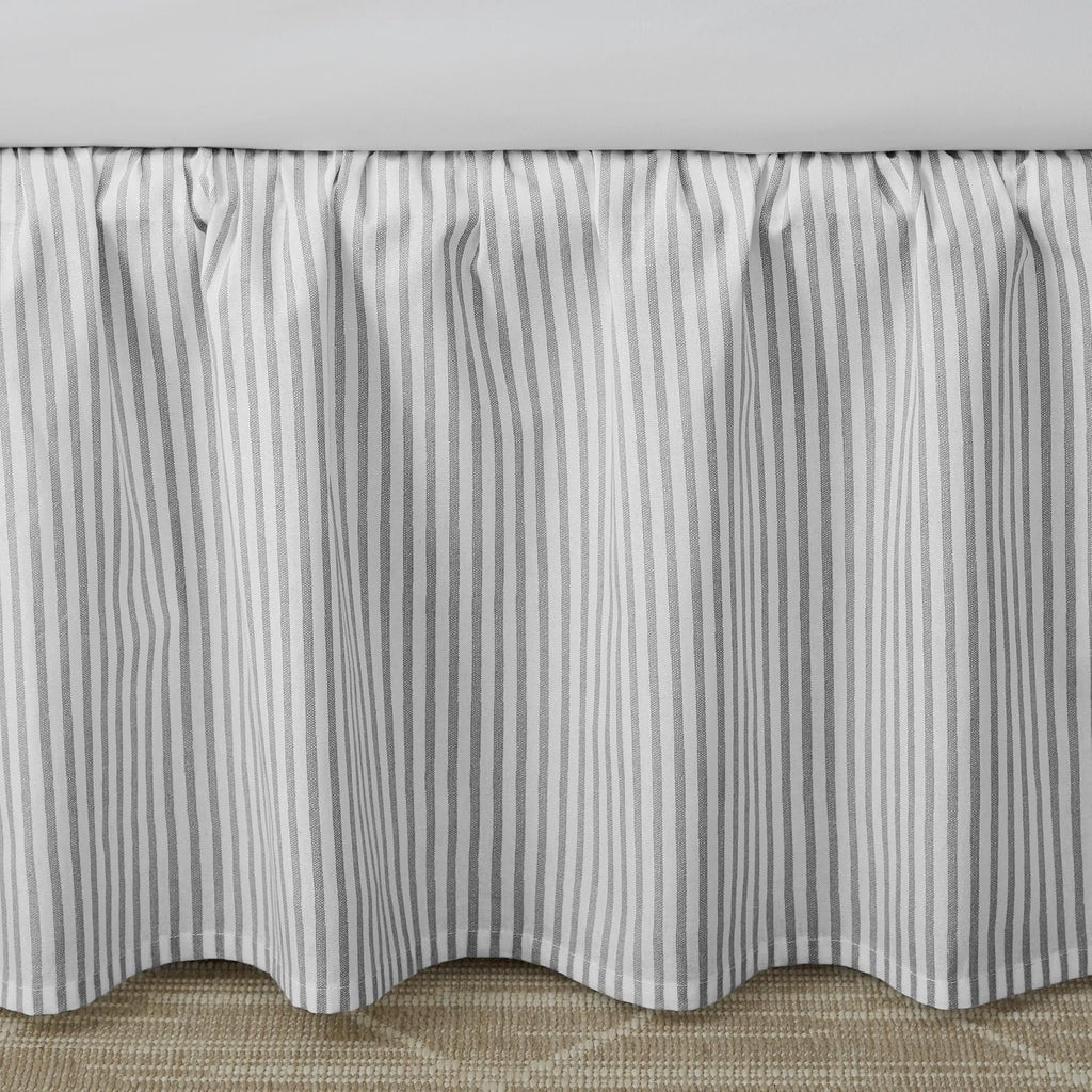 Home - Cotton Ruffled Bedskirt, Lightweight & Classic Style (Ticking Stripe Grey, Queen)