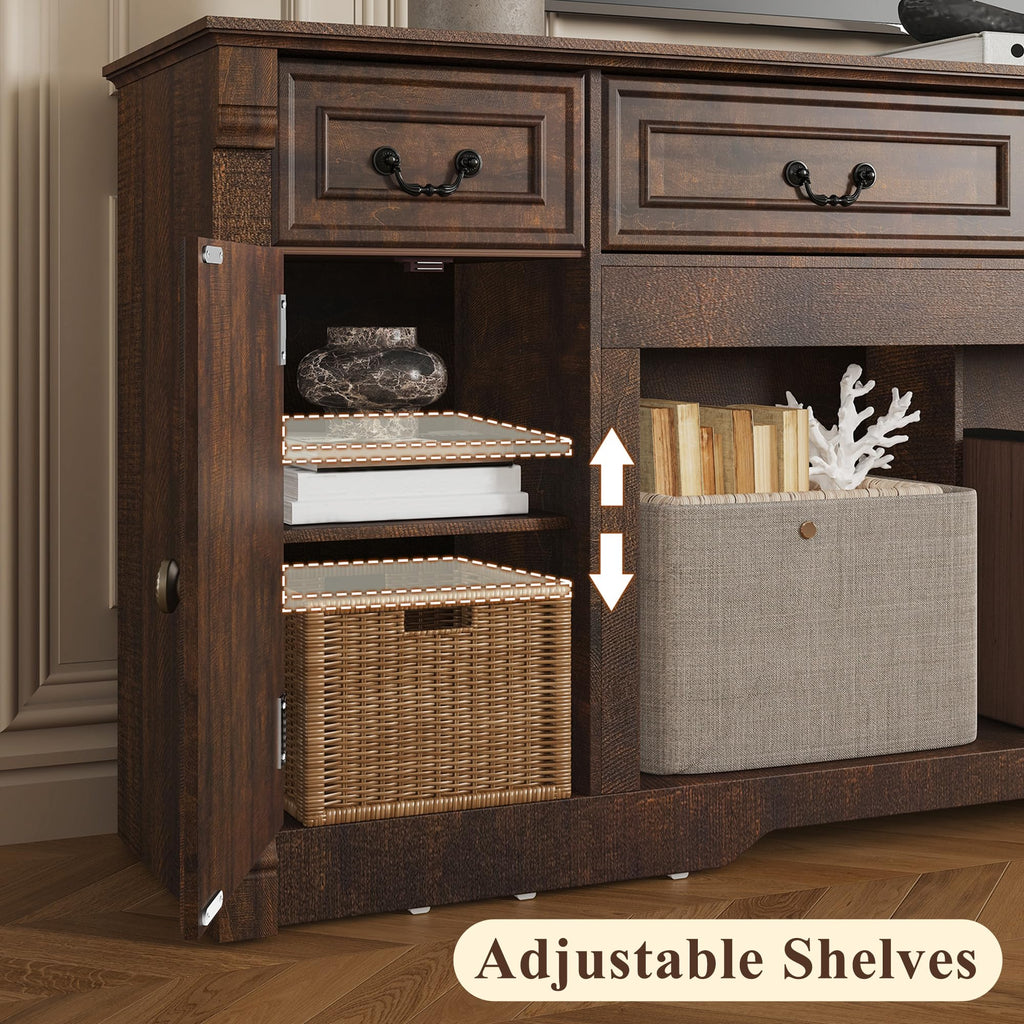 95" Large Farmhouse TV Stand, Entertainment Center for TV up to 100" Brown