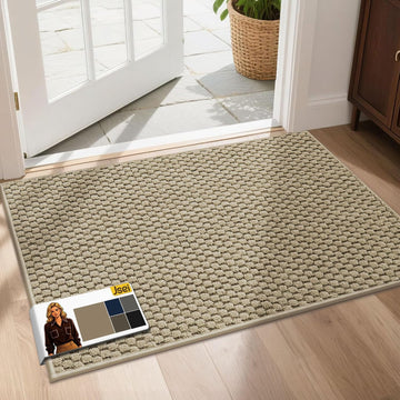 Door Mat for Entrance, TPR Non-Slip Backing, 24" x 36", Beige | Washable Low Profile Doormat for Front Door & Back