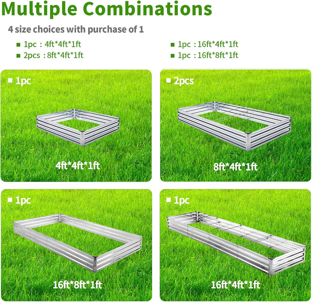 Galvanized Raised Garden Bed 2pcs Pack - Metal Raised Bed Garden Kit 4'x8'x1' for Flower Planters, Vegetables Herb