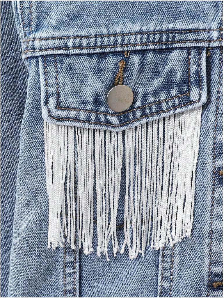 Girl's Fringe Denim Cropped Jackets Raw Trim Jean Jacket