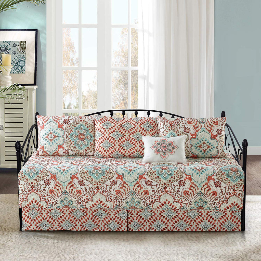 6 Piece Quilted Microfiber Daybed Bedding Cover Set, Soft Lightweight All Season Coverlet Set with Bedskirt, Matching