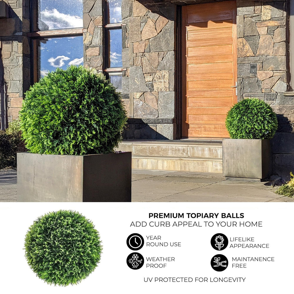 Large Faux Topiary Balls, Cedar/Cypress, 2 Pack