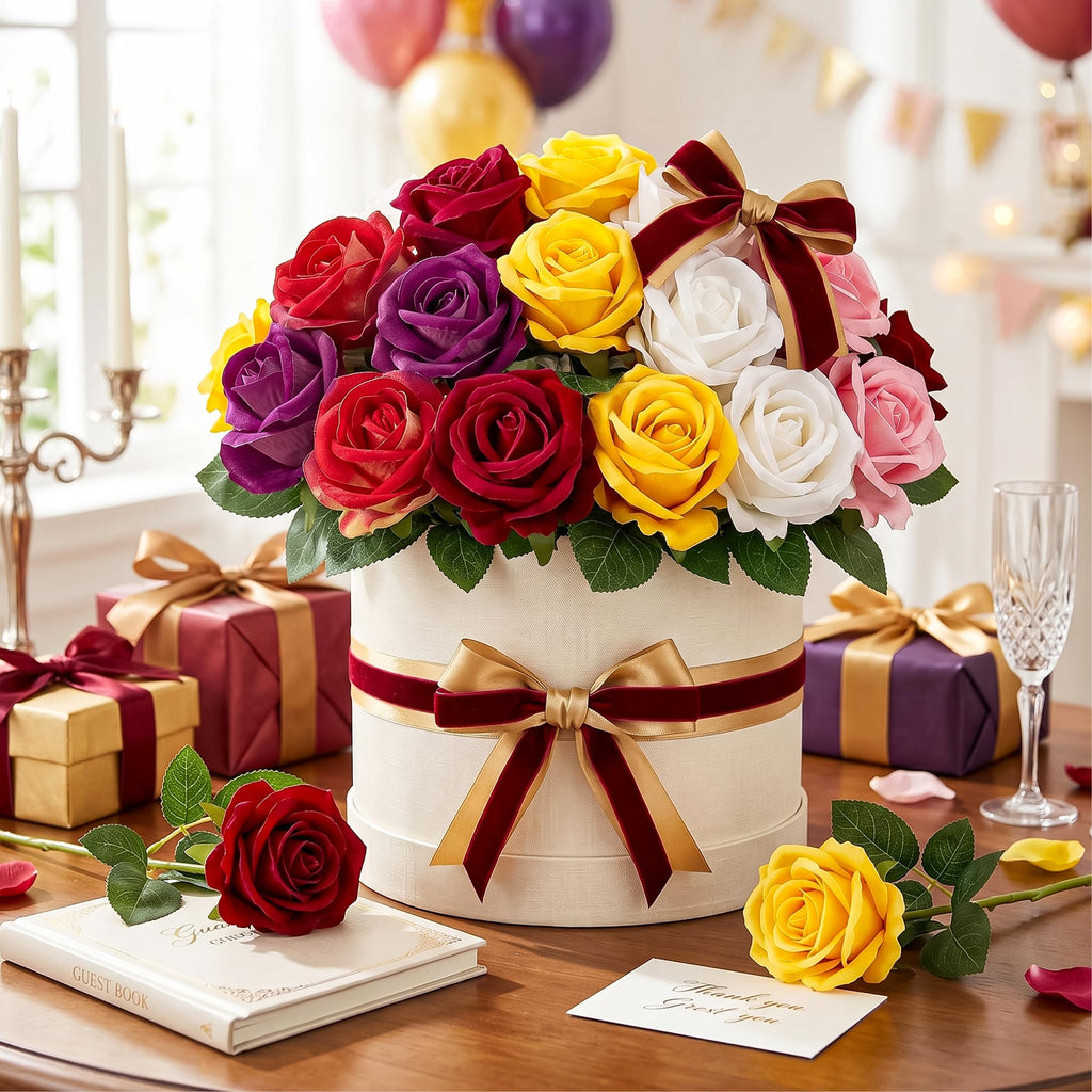 14PCS Artificial Roses, Realistic Silk Fake Roses Flowers