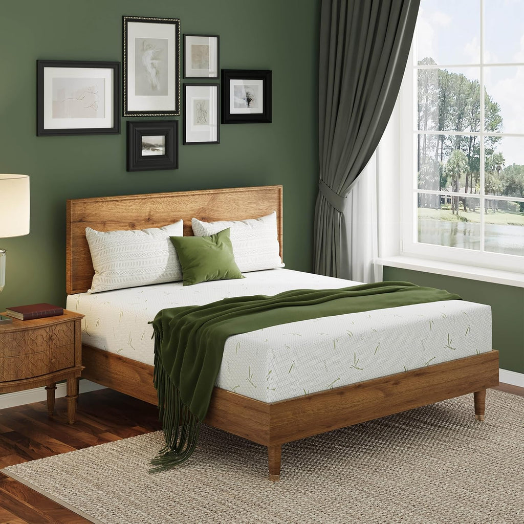 10 Inch Memory Foam Mattress Medium Plush, Queen Mattress, Green | Cooling Green Tea Gel Memory Foam for Pressure