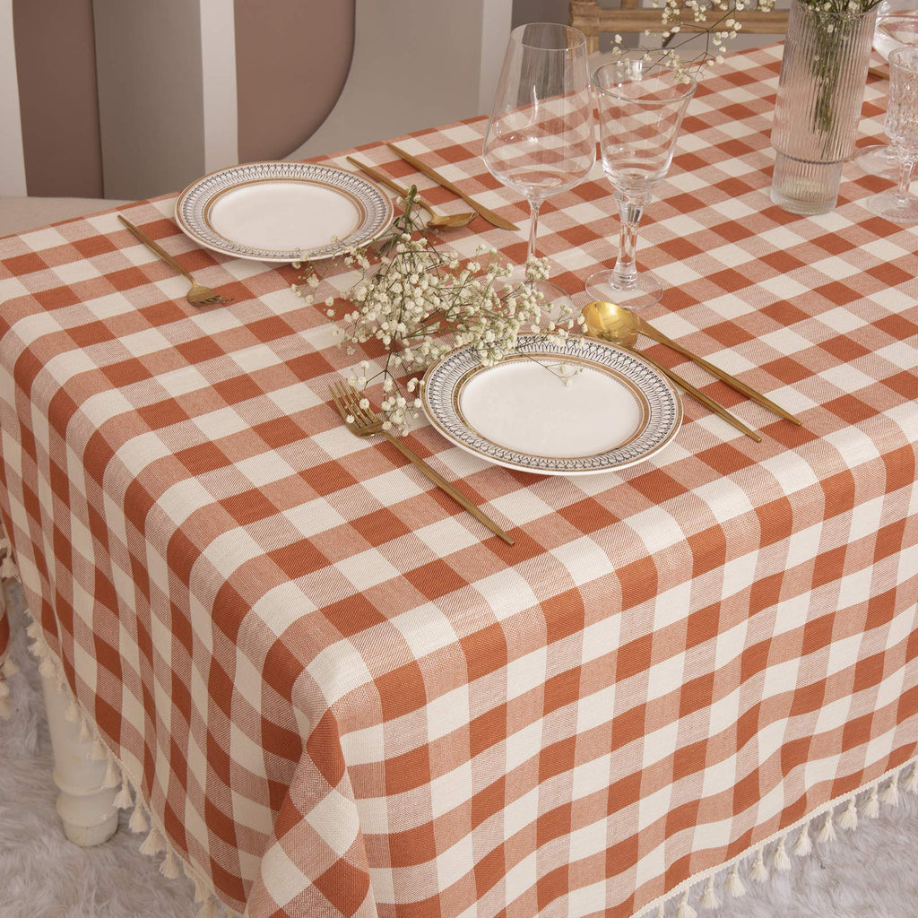 Fall Thanksgiving Orange Gingham Tablecloth 55"x70"