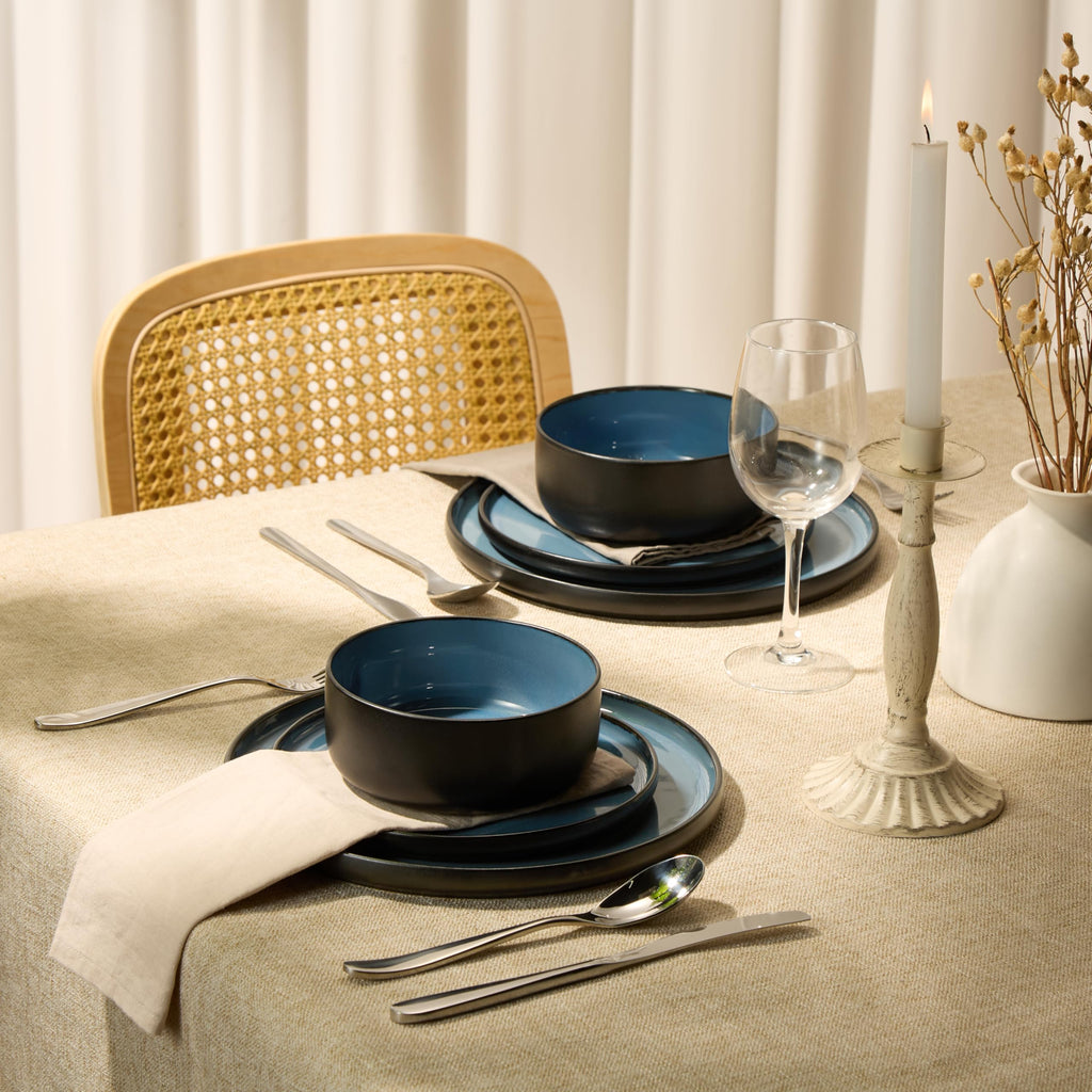 Dinnerware Set, 12 Piece Service for 4, Ceramic 10.5" Dinner Plates, 8.2" Salad Plates and 20 oz Bowls, Stoneware
