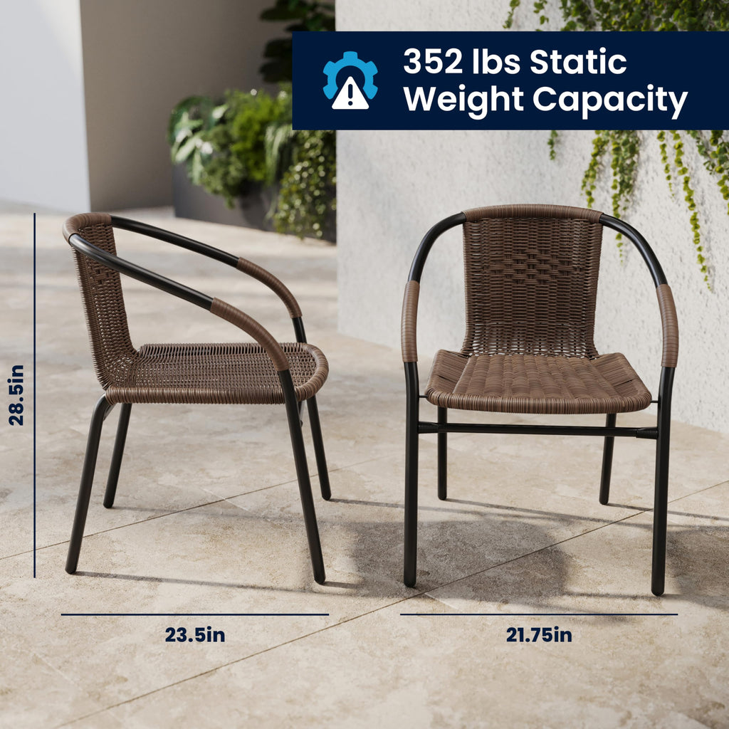 Brown PE Rattan Stackable Patio Dining Chair, 4-Pack
