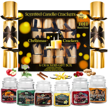 Luxury Jar Candles Christmas Crackers for Adults, No-Snap, Scented Festive Candles Christmas Decorations Table Party