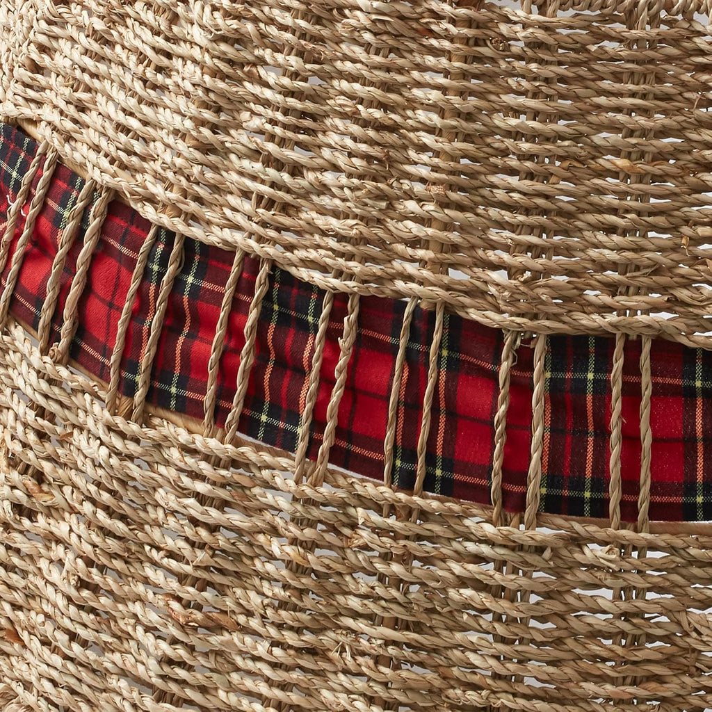 32-Inch Christmas Tree Collar, Seagrass Woven Farmhouse Tree Base Cover with Cord Cut Out, Natural
