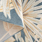 Abaco Tropical Foliage Indoor Outdoor Area Rug, Leaf Coastal Design, UV Fade Resistant, Dark Blue, 5