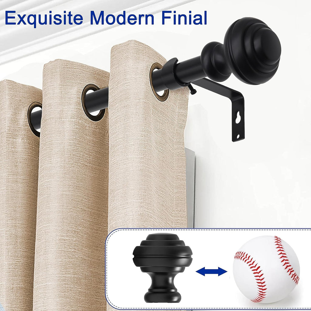 Curtain Rods for Windows 48-84 inch,3/4 inch Heavy Duty Adjustable Decorative Curtain Rod with Modern Finials,Window