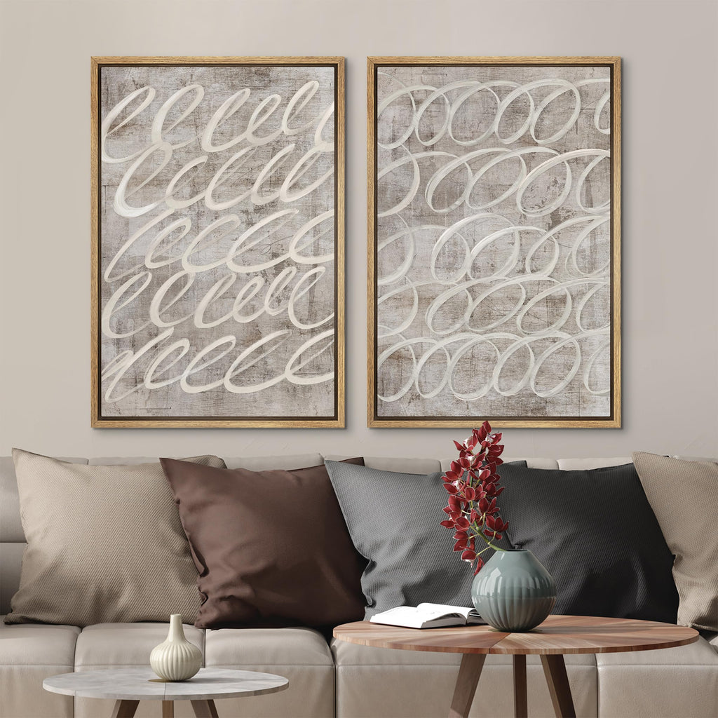 Framed Canvas Print Wall Art Vintage Mid-Century Swirl Abstract Shape Illustrations Modern Art Decorative Bohemian