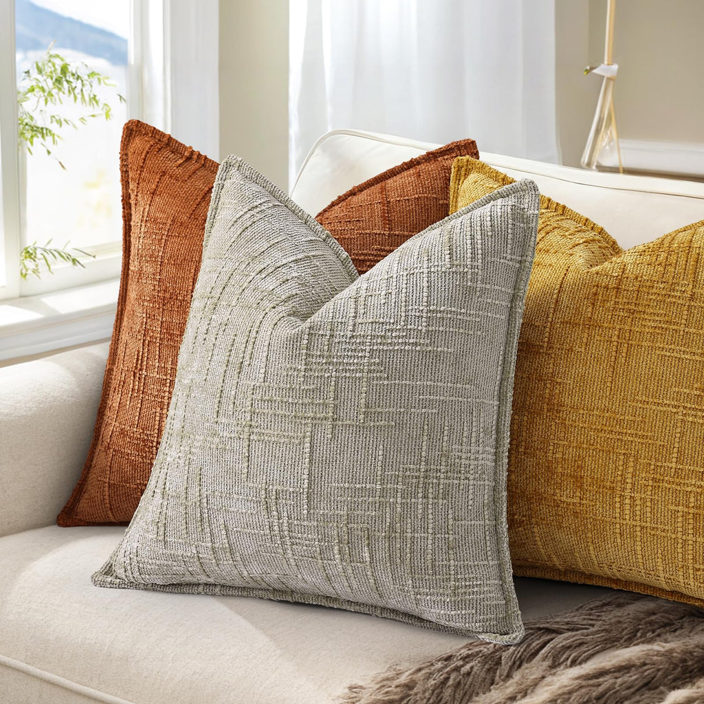 Chenille Fall Throw Pillow Covers 26x26 Set of 2, Mustard Yellow