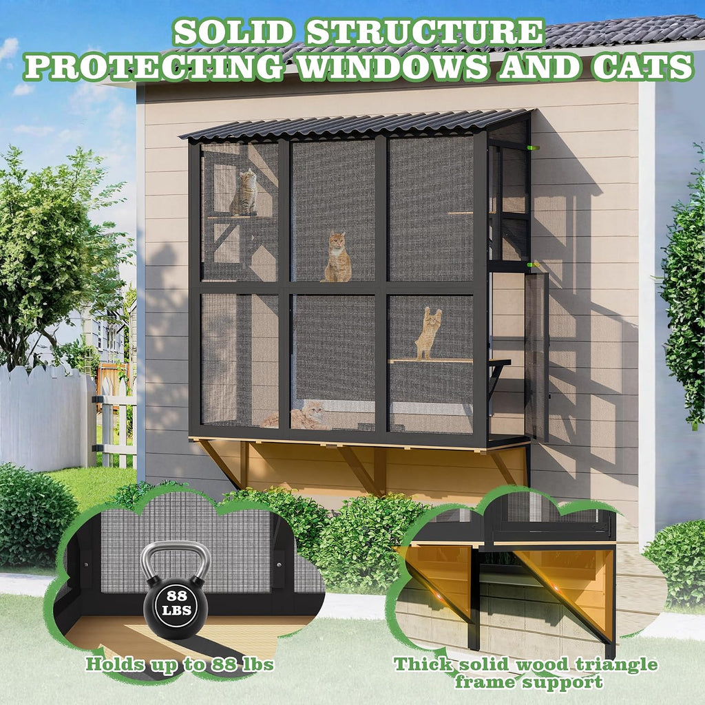 Catio Outdoor Cat Enclosure Window Perch for Multiple Indoor Cats