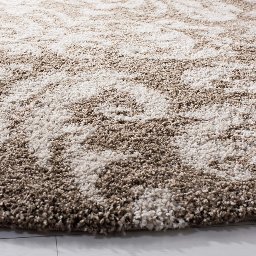 Florida Shag Collection Area Rug - 4' Square, Beige & Cream, Damask Design, Non-Shedding & Easy Care, 1.2-inch Thick