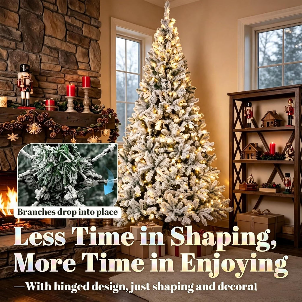 Pre-Lit Flocked Fraser Fir Artificial Christmas Tree, 6 ft, White
