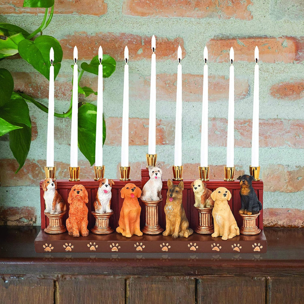 Hanukka Dogs & Puppies Themed Quality Earthenware Candle Holder Menorahs for Kids Adults Functional Collectible 3D