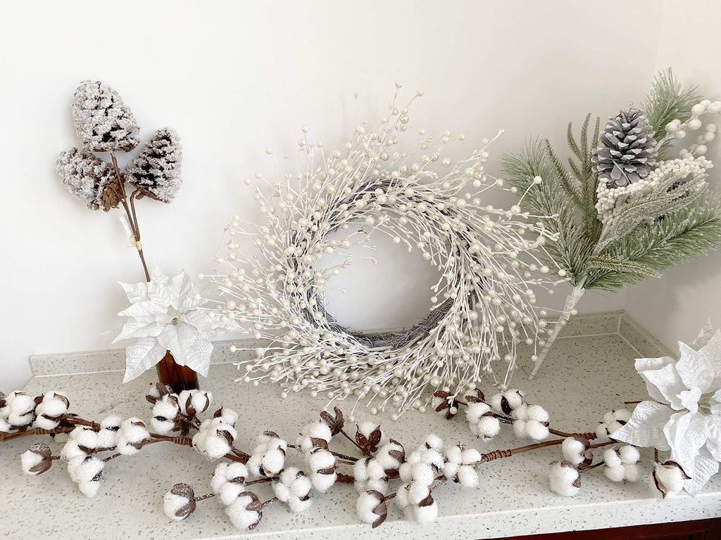 24 Inch Winter Wreath for Front Door White Pearl Berry Wreath