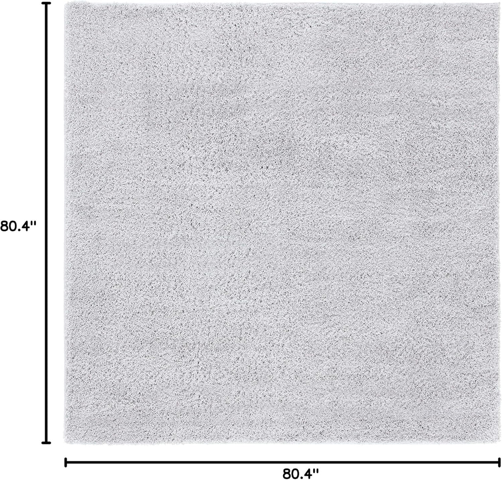 August Shag Collection Area Rug - 6'7" Square, Light Grey, Solid Design, Non-Shedding & Easy Care, 1.25-inch Thick