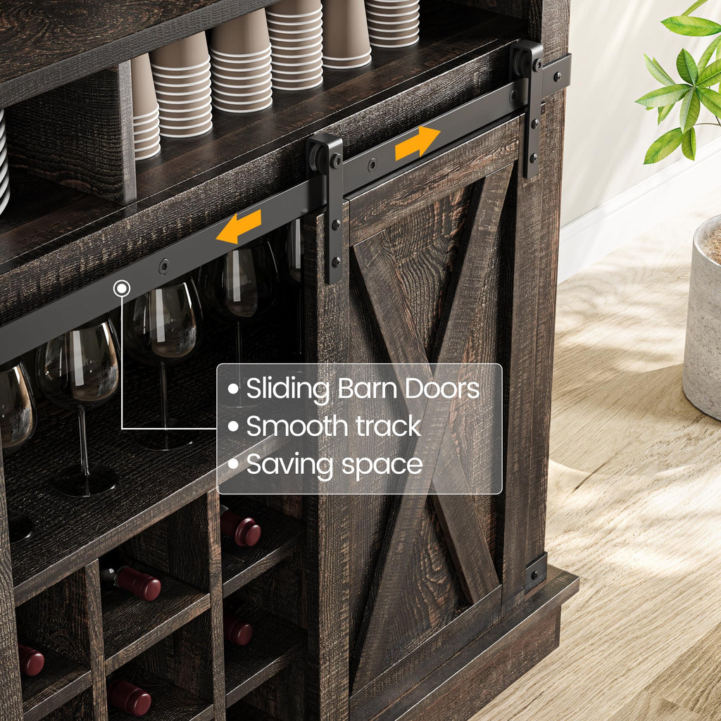 Bar Cabinet 75 in Tall Coffee Hutch Large Kitchens Hutch Farmhouse Coffee Bar Cabinet Cupboard with Sliding Barn Door