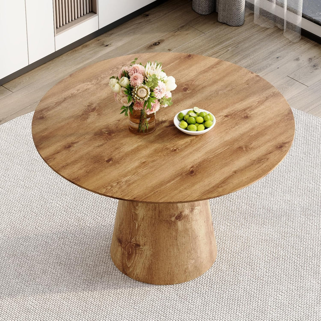 45'' Round Dining Table for 4, Mid-Century Modern Wood Dinner Table with Seamless One-Piece Top & Stable Conical