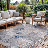 Indoor Outdoor Rug, Blue 5x7 Leaf Tropical Botanical Area Rugs