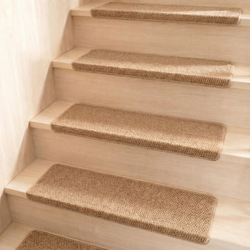 15 Pcs Bullnose Carpet Stair Treads Non Slip, 29.5" X 9.4", Jute