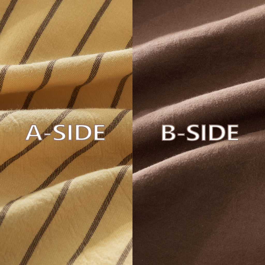 3Pcs Reversible Yellow Brown Striped Queen Duvet Cover Set