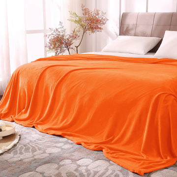 Fleece Blanket Soft Fall Queen Size Bed Blanket Orange 90"x90"